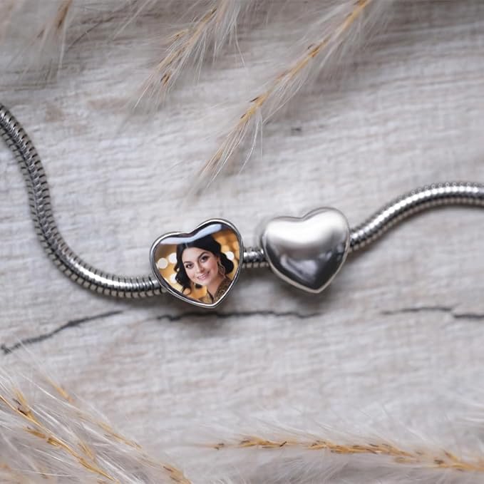 Custom Love Heart Photo Charm Stainless Steel